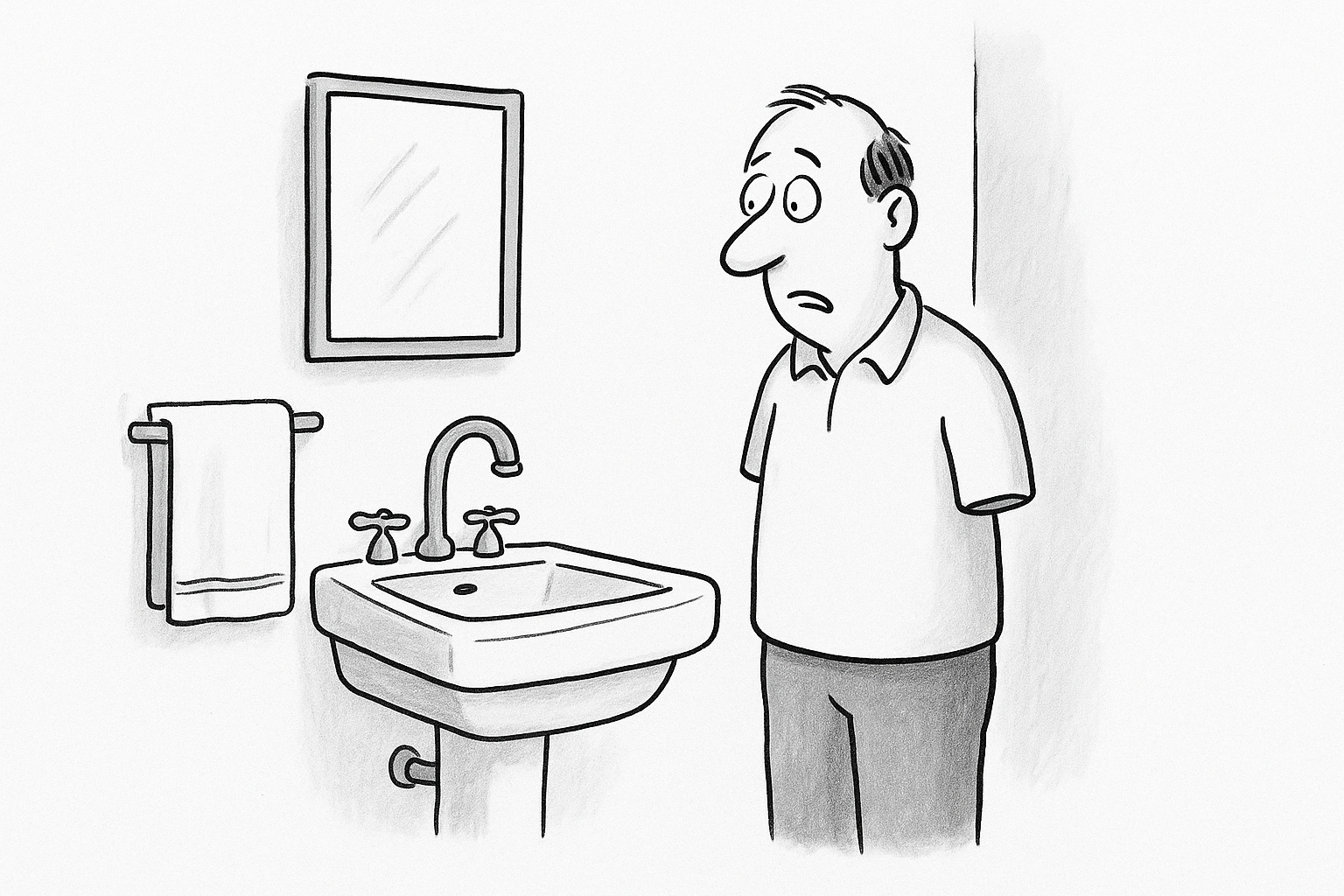 Man with no arms standing infront of a basin